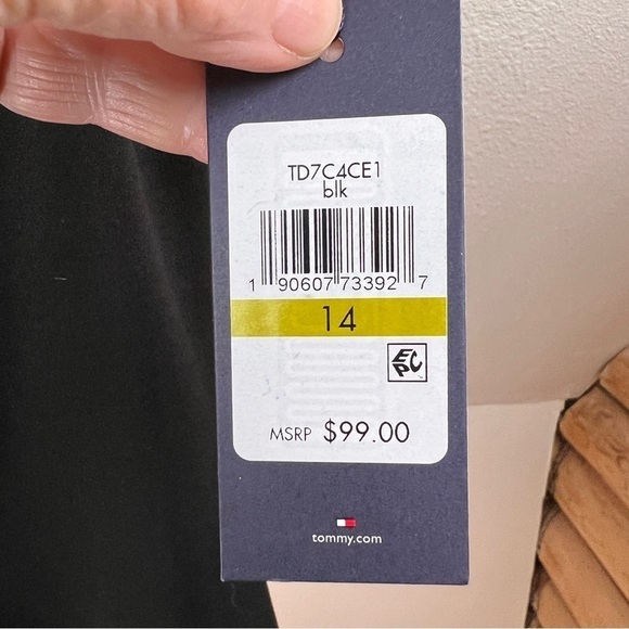 TOMMY HILFIGER Navy Fitted Dress with Flare Skirt. Invisible Zipper w/Logo Pull - Picture 3 of 6